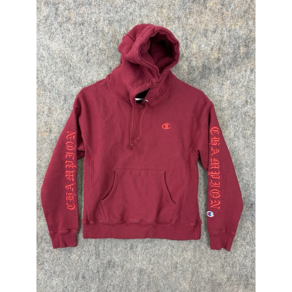 Champion Sweater Womens Small Red Reverse Weave Sweatshirt Hoodie Script